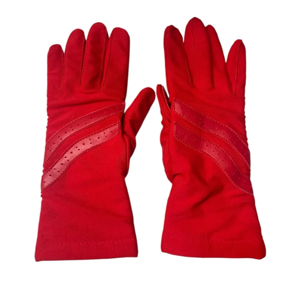 Vintage Red Aris Energy Gloves Nylon Leather Trim 80s 90s Retro Winter One Size